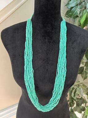 Turquoise Multi Strand Seed Bead Statement Necklace Boho Layered